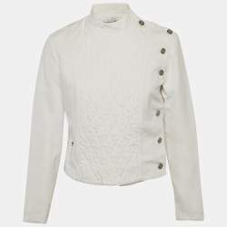 Pre Owned جاكيت كريستيان ديور مبطن قطني أبيض بحزام معقود مقاس متوسط