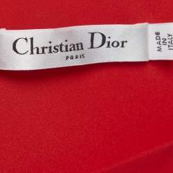 Pre Owned Christian Dior Red Silk Flared Knee Length Dress L