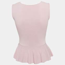 Pre Owned Christian Dior Pink Tulle Trim Stretch Knit Peplum Top M