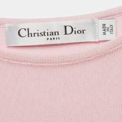 Pre Owned Christian Dior Pink Tulle Trim Stretch Knit Peplum Top M