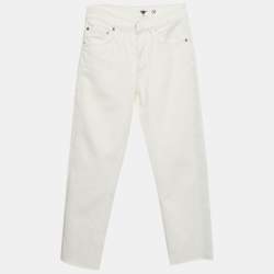 مملوكة مسبقًا بنطلون جينز كريستيان ديور دنيم أبيض بقصة مستقيمة مقاس صغير/محيط خصر ٢٤ بوصة