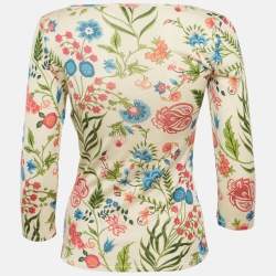 Pre Owned Christian Dior Multicolor Floral Print Jersey and Silk Top 