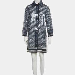 Pre Owned Dior Navy Blue Oblique Knee-Length Rain Coat S