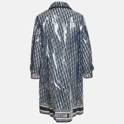 Pre Owned Dior Navy Blue Oblique Knee-Length Rain Coat S