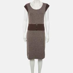 Pre Owned Christian Dior Brown Wool Knit Short Dress L