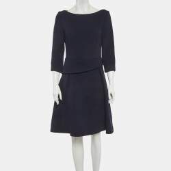 Pre Owned Christian Dior Blue Crepe Wool Midi Dress M
