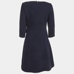 Pre Owned Christian Dior Blue Crepe Wool Midi Dress M