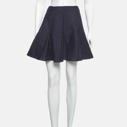 Pre Owned Christian Dior Navy Blue Wool Blend Flared Mini Skirt S