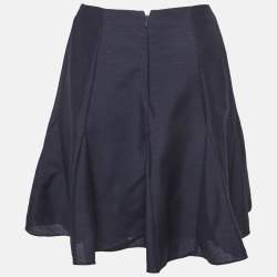 Pre Owned Christian Dior Navy Blue Wool Blend Flared Mini Skirt S
