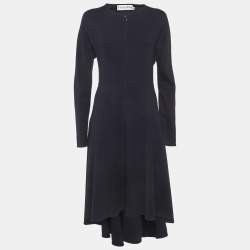 Pre Owned Christian Dior Blue Jersey Zip-Up Flared Midi Dress L