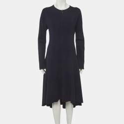 Pre Owned Christian Dior Blue Jersey Zip-Up Flared Midi Dress L