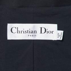 Pre Owned Christian Dior Navy Blue Cotton Peplum Jacket & Pencil Skirt L