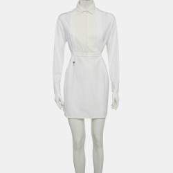 Pre Owned Christian Dior White Lace Trim Cotton Mini Dress S