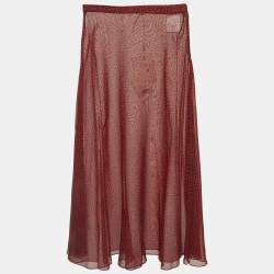 Pre Owned Christian Dior Red Leopard Print Silk Flared Midi Skirt S