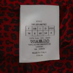 Pre Owned Christian Dior Red Leopard Print Silk Flared Midi Skirt S