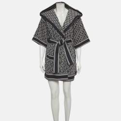 Pre Owned Christian Dior Navy blue Oblique Terry Short Hooded Robe M