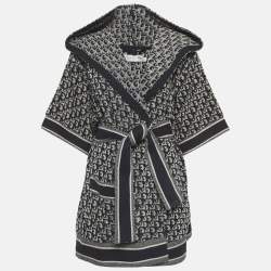 مملوكة مسبقًا Christian Dior Navy blue Oblique Terry Short Hooded Robe M