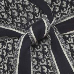 Pre Owned Christian Dior Navy blue Oblique Terry Short Hooded Robe M