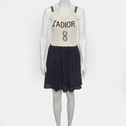 Pre Owned Christian Dior Cream/ Navy Blue J'Adior Knit Mini Dress M