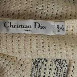 Pre Owned Christian Dior Cream/ Navy Blue J'Adior Knit Mini Dress M