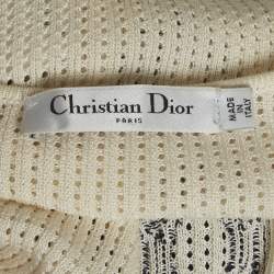 Pre Owned Christian Dior Cream/ Navy Blue J'Adior Knit Mini Dress M