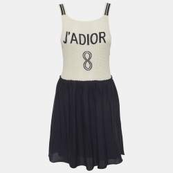 مملوكة مسبقًا Christian Dior Cream/ Navy Blue J'Adior Knit Mini Dress M