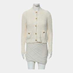 Pre Owned Dior White Cotton Textured Cardigan and Tank Top Set