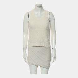 Pre Owned Dior White Cotton Textured Cardigan and Tank Top Set