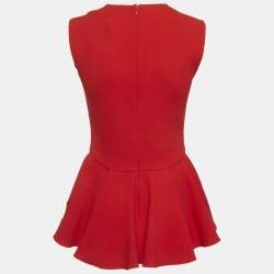 Pre Owned Christian Dior Red Wool Crepe Sleeveless Peplum Top M