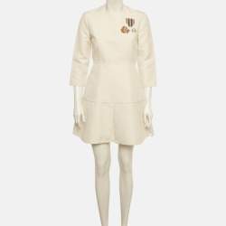 Pre Owned Christian Dior White Patch Detail Cotton & Silk Mini Dress M