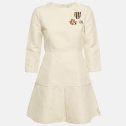 Pre Owned Christian Dior White Patch Detail Cotton & Silk Mini Dress M