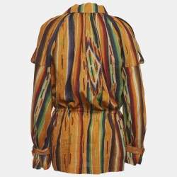 Pre Owned Christian Dior Boutique Multicolor Linen Button Front Jacket M