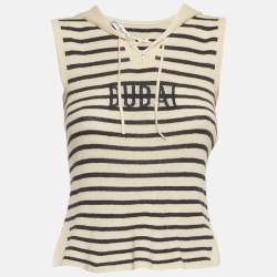 Pre Owned Christian Dior Striped Knit Lace-Up Top S