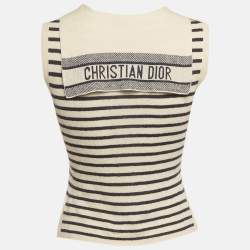 Pre Owned Christian Dior Striped Knit Lace-Up Top S