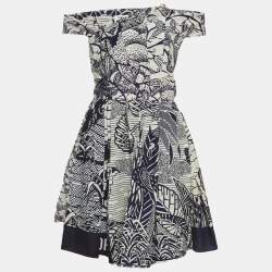 Pre Owned فستان ديور قطن أزرق كحلي/أبيض غير كتفي لارو دي لا فورتون متوسط