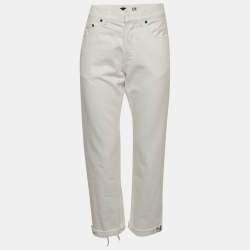 مملوكة مسبقًا بنطلون جينز ديور أبيض دنيم بحافة خام مقاس صغير 31 بوصة - سمول