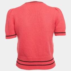 Pre Owned Christian Dior Pink Logo Intarsia Knit Top S