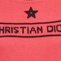 Pre Owned Christian Dior Pink Logo Intarsia Knit Top S
