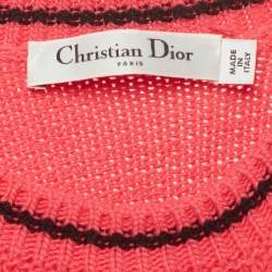 Pre Owned Christian Dior Pink Logo Intarsia Knit Top S