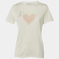 Pre Owned Christian Dior White J'Love Cotton Knit T-Shirt M