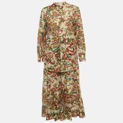 Pre Owned Dior Multicolour Floral Print Cotton Shirt and Midi Skirt Suit M
