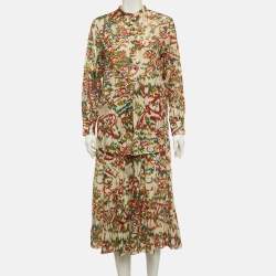 Pre Owned Dior Multicolour Floral Print Cotton Shirt and Midi Skirt Suit M