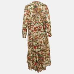 Pre Owned Dior Multicolour Floral Print Cotton Shirt and Midi Skirt Suit M