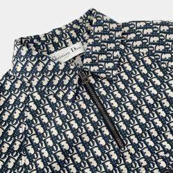 Pre Owned Dior Oblique Technical Taffeta Jacquard Short Sleeve Anorak Size 36 Blue/Ecru Polyester