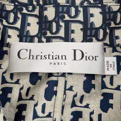 Pre Owned Dior Oblique Technical Taffeta Jacquard Short Sleeve Anorak Size 36 Blue/Ecru Polyester