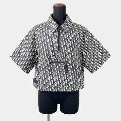 Pre Owned Dior Oblique Technical Taffeta Jacquard Short Sleeve Anorak Size 36 Blue/Ecru Polyester