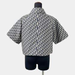 Pre Owned Dior Oblique Technical Taffeta Jacquard Short Sleeve Anorak Size 36 Blue/Ecru Polyester