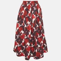 مملوكة مسبقًا Christian Dior Red Printed Cotton Gathered Midi Skirt M
