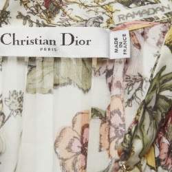 مملوكة مسبقًا فستان كريستيان ديور قطن مطبوع بزهور خضراء طويل مقاس متوسط