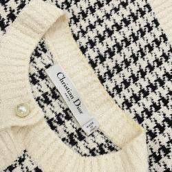 Pre Owned معطف كريستيان ديور بنمط هوندستوث مقاس 34 أبيض/أسود